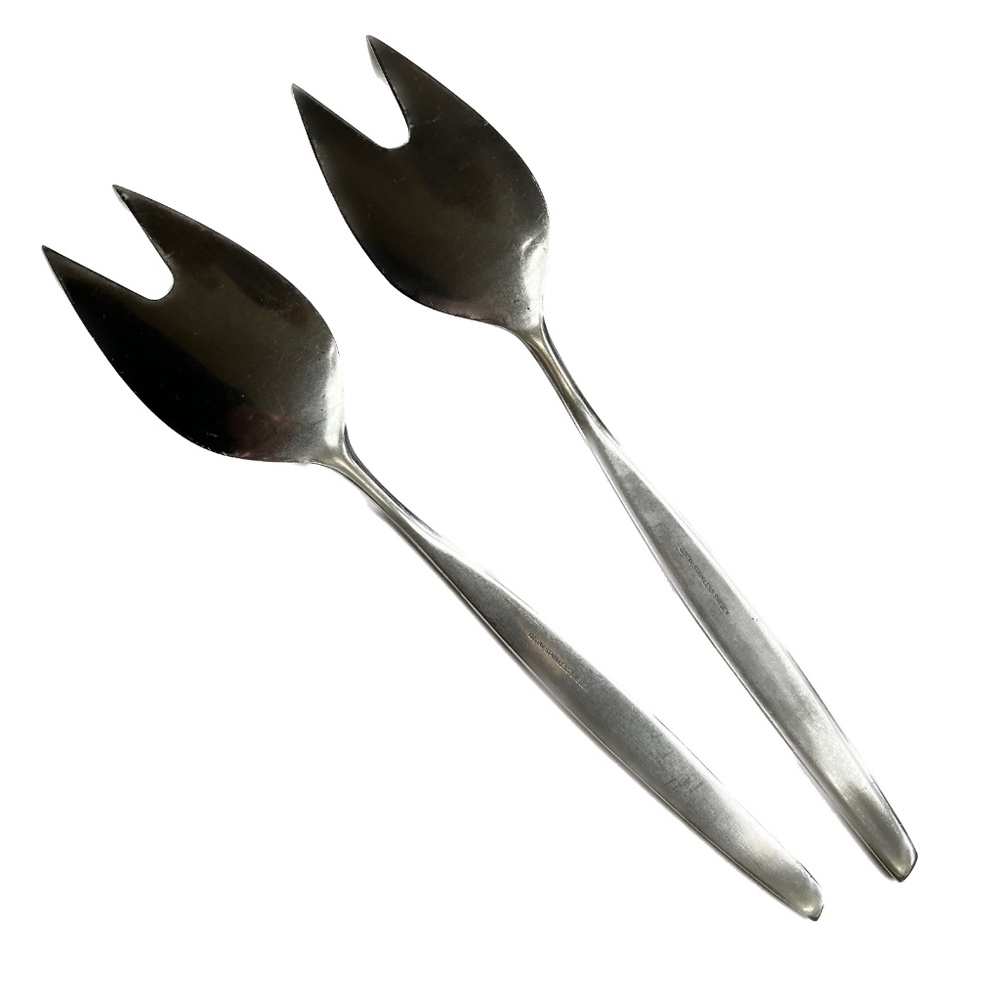 Gustav Anita Stainless Sweden 2 Forks Cold Meat Salad Serving  10" Long
